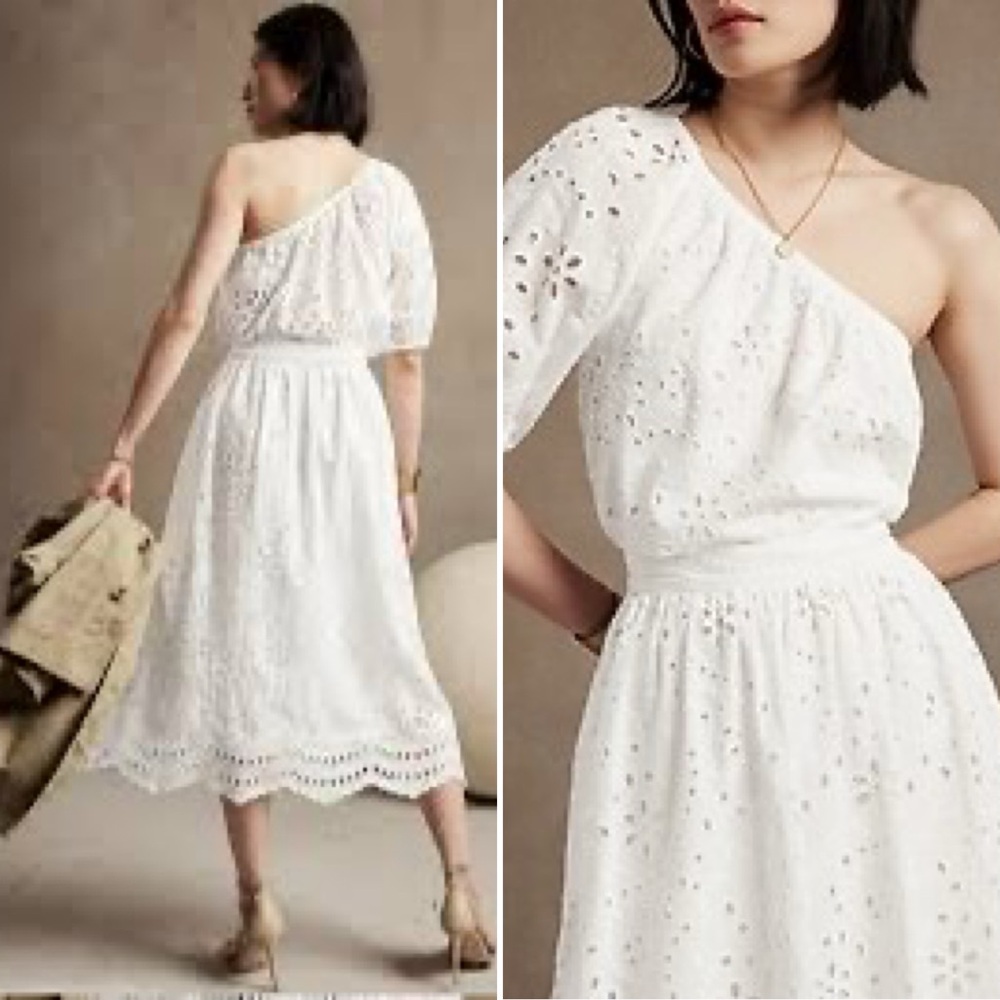 BANANA REPUBLIC Eyelet Maxi Skirt Floral Lined in New Off White Size LP NWT